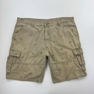 Wrangler Mens 40 Cargo Shorts Khaki Beer Can Print Cotton Casual Outdoor